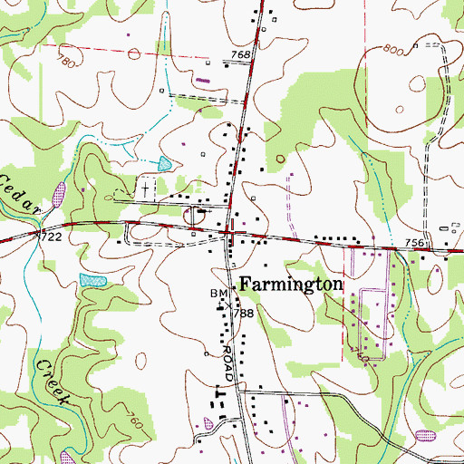 Topographic Map of Farmington, NC