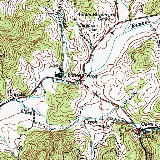 Topographic Map of Fines Creek, NC