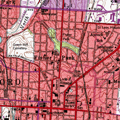 Topographic Map of Fisher Park, NC