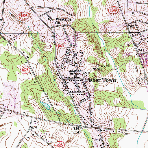 Topographic Map of Fisher Town, NC