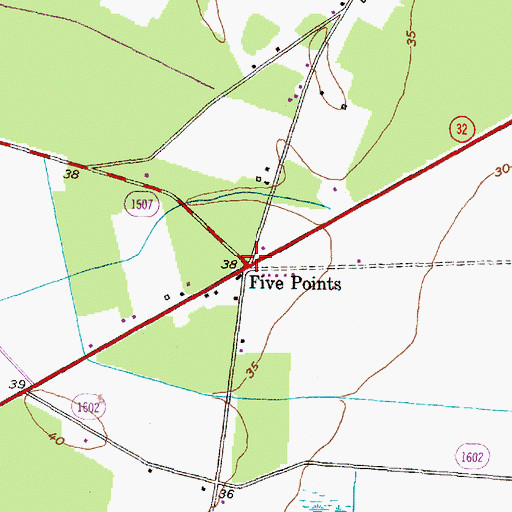 Topographic Map of Five Points, NC