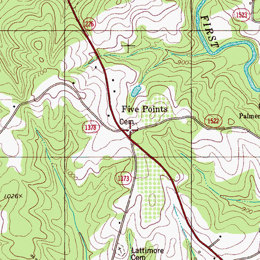 Topographic Map of Five Points, NC