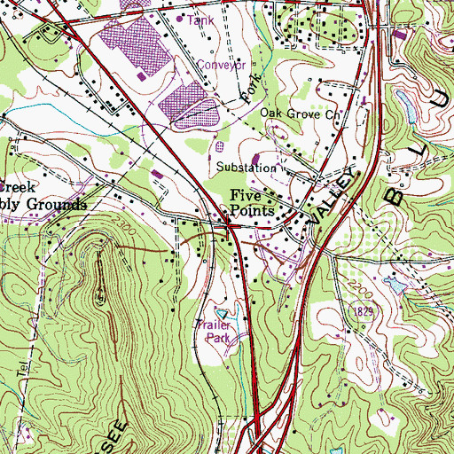 Topographic Map of Five Points, NC
