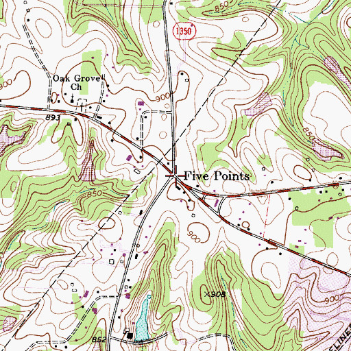 Topographic Map of Five Points, NC