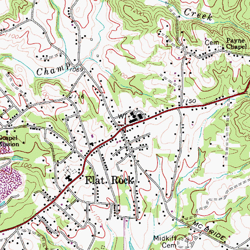 Topographic Map of Flat Rock, NC