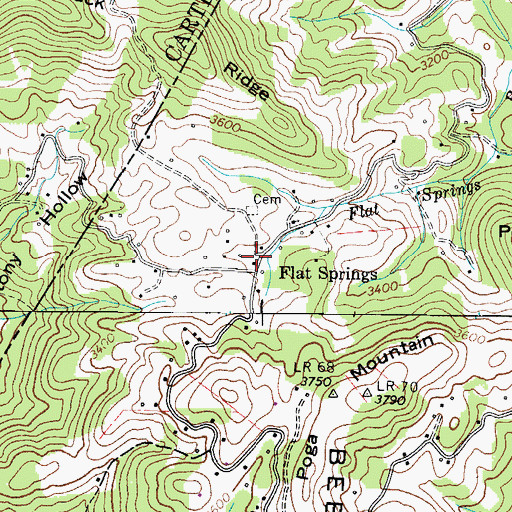 Topographic Map of Flat Springs, NC