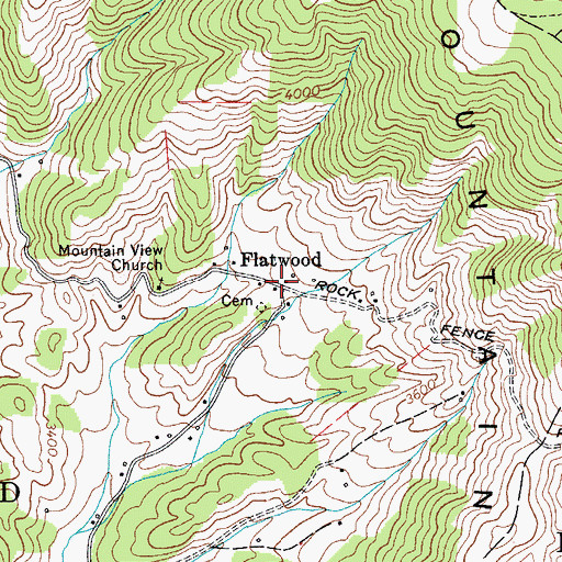 Topographic Map of Flatwood, NC