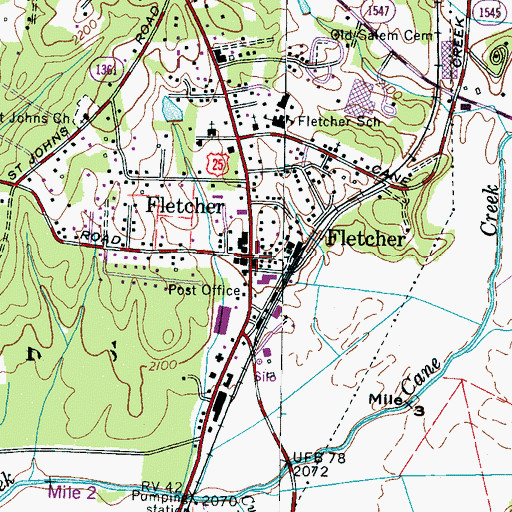 Topographic Map of Fletcher, NC