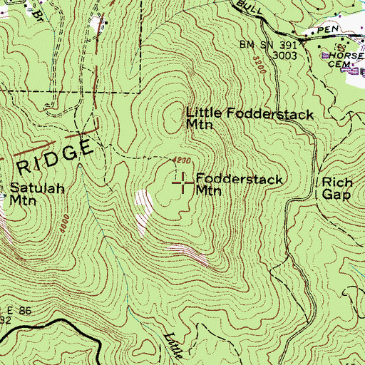 Topographic Map of Fodderstack Mountain, NC