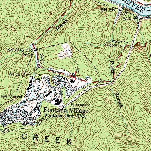 Topographic Map of Fontana Village, NC