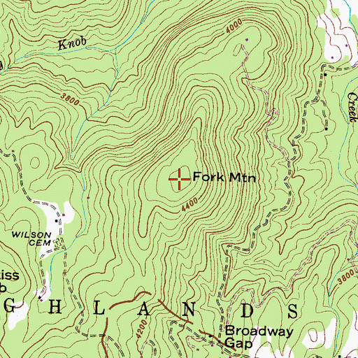 Topographic Map of Fork Mountain, NC