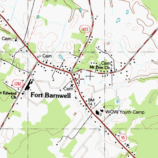 Topographic Map of Fort Barnwell, NC