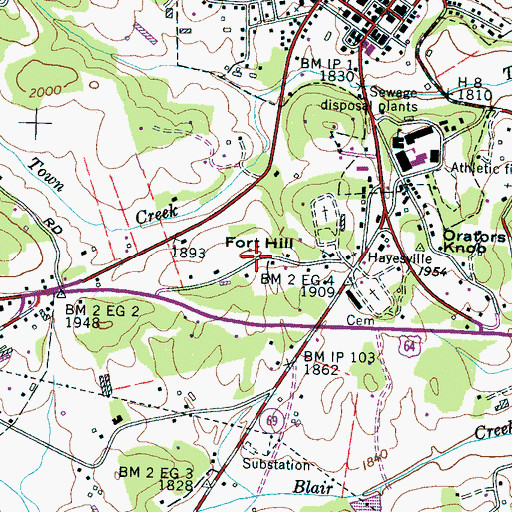 Topographic Map of Fort Hill, NC