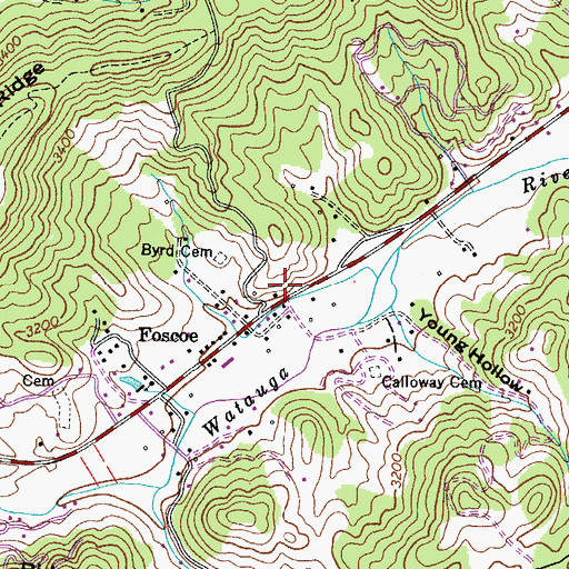 Topographic Map of Foscoe, NC
