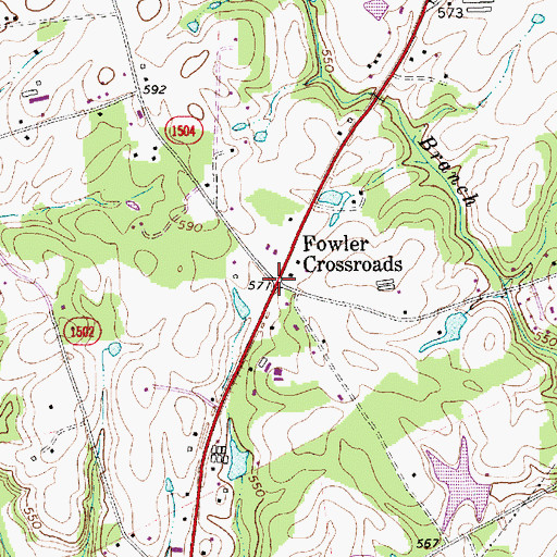 Topographic Map of Fowler Crossroads, NC