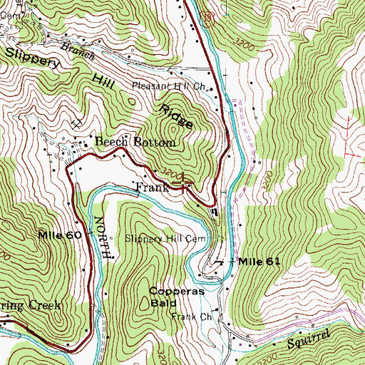 Topographic Map of Frank, NC
