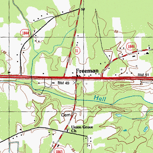 Topographic Map of Freeman, NC