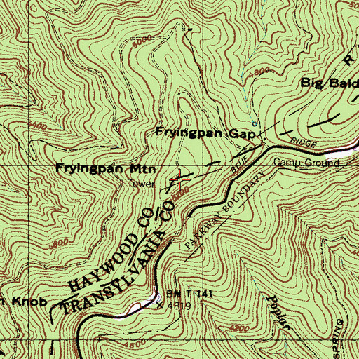 Topographic Map of Fryingpan Mountain, NC