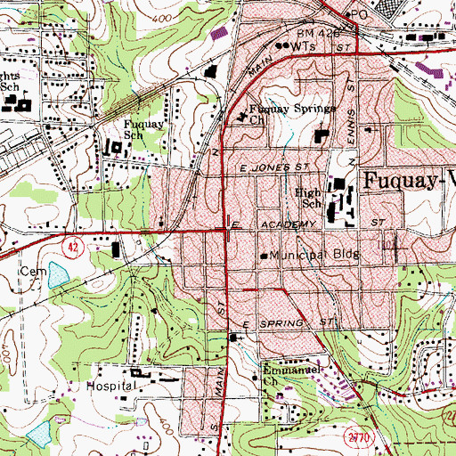 Topographic Map of Fuquay-Varina, NC