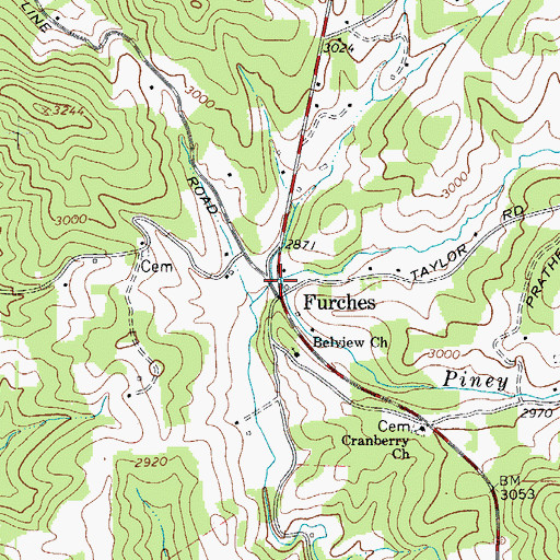 Topographic Map of Furches, NC
