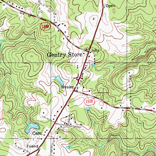 Topographic Map of Gentry Store, NC