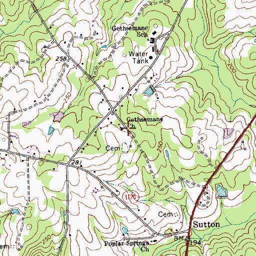 Topographic Map of Gethsemane Church, NC