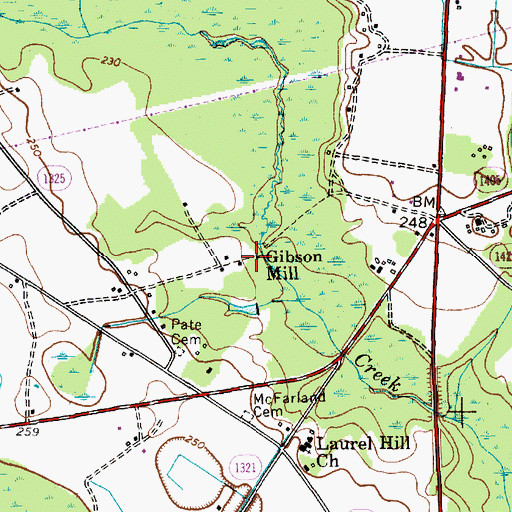 Topographic Map of Gibson Mill, NC