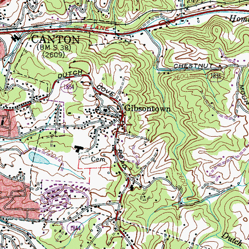 Topographic Map of Gibsontown, NC