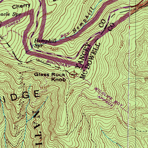 Topographic Map of Glass Rock Knob, NC