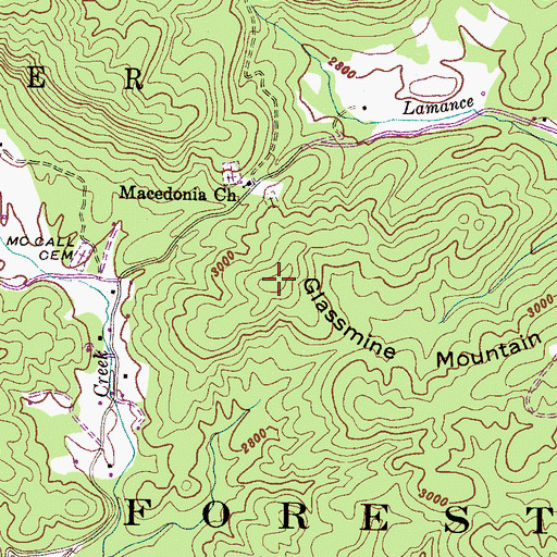 Topographic Map of Glassmine Mountain, NC