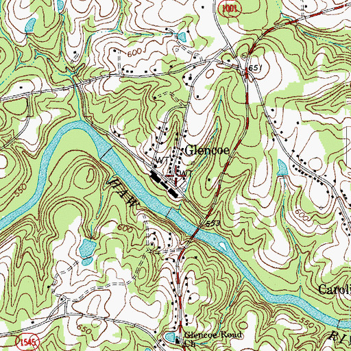 Topographic Map of Glencoe, NC