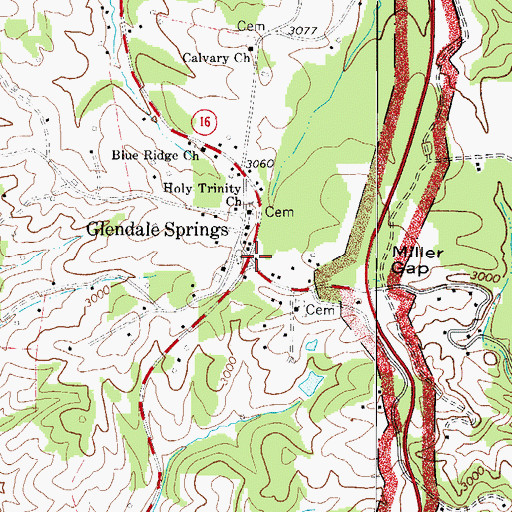 Topographic Map of Glendale Springs, NC