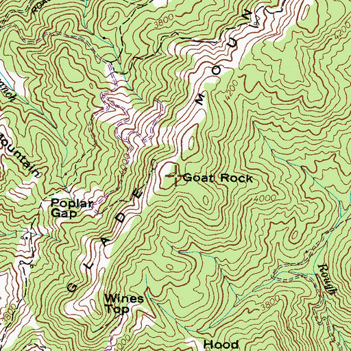 Topographic Map of Goat Rock, NC