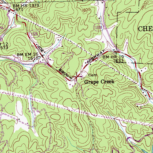 Topographic Map of Grape Creek, NC