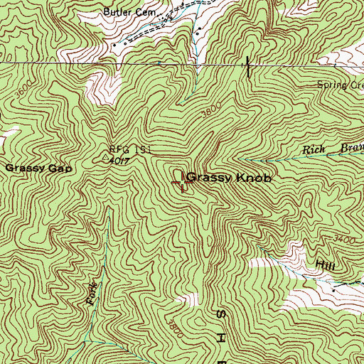 Topographic Map of Grassy Knob, NC