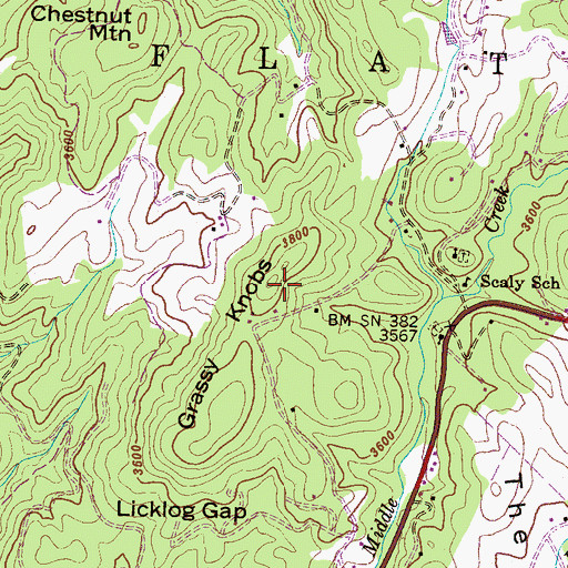 Topographic Map of Grassy Knobs, NC