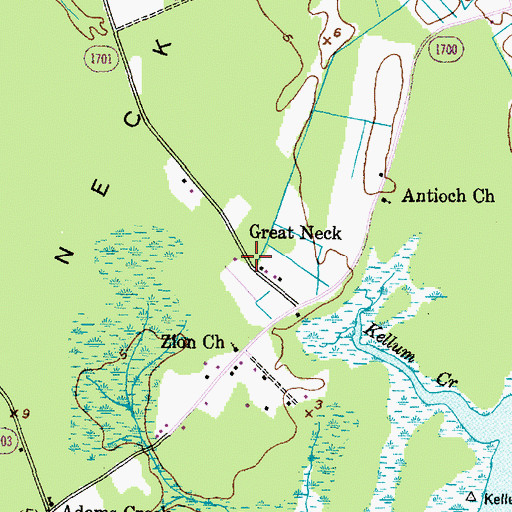 Topographic Map of Great Neck, NC