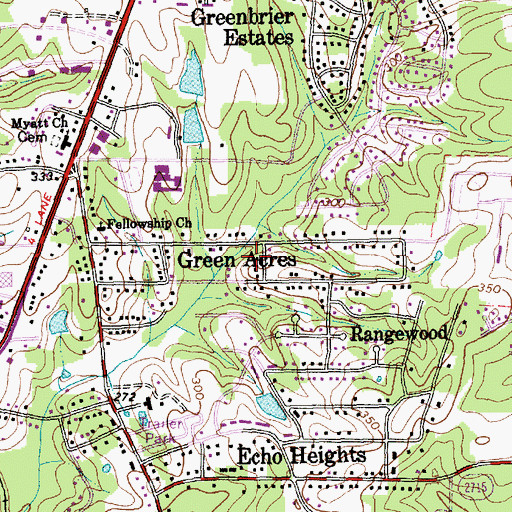 Topographic Map of Green Acres, NC