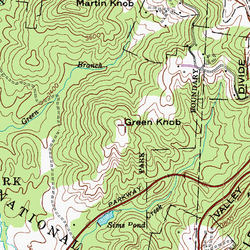 Topographic Map of Green Knob, NC