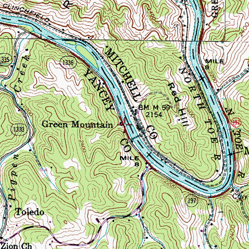 Topographic Map of Green Mountain, NC