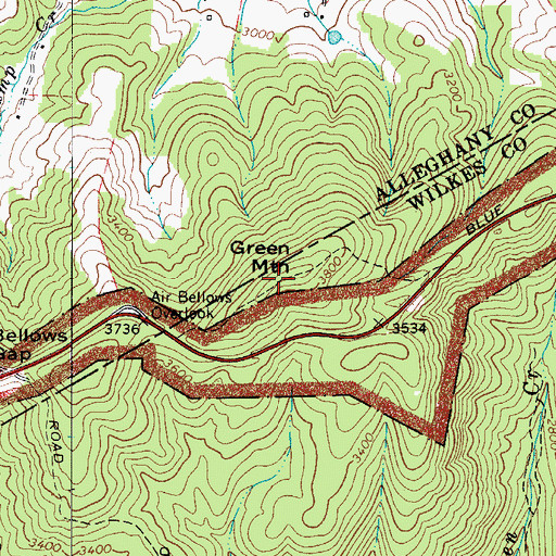 Topographic Map of Green Mountain, NC