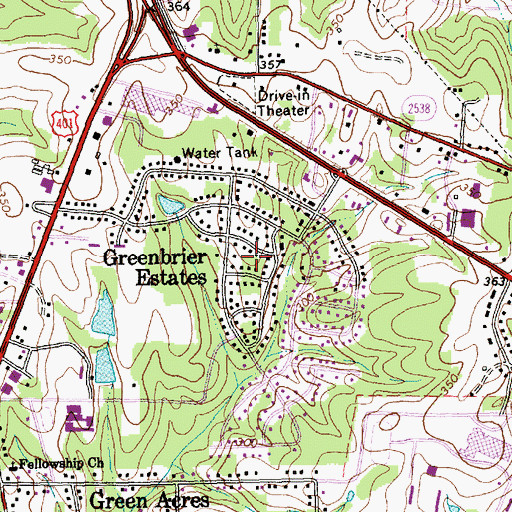 Topographic Map of Greenbrier Estates, NC