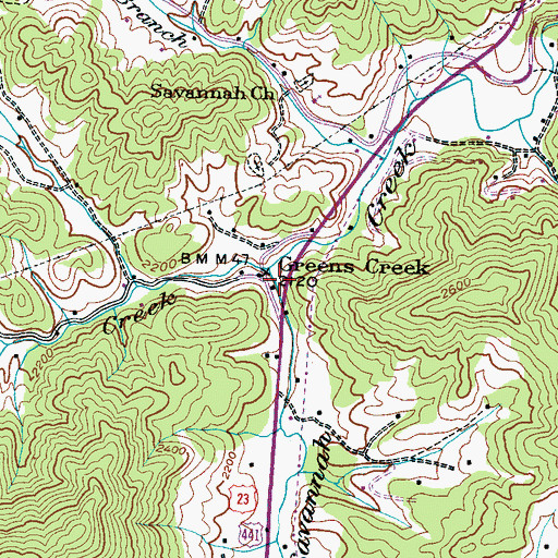 Topographic Map of Greens Creek, NC