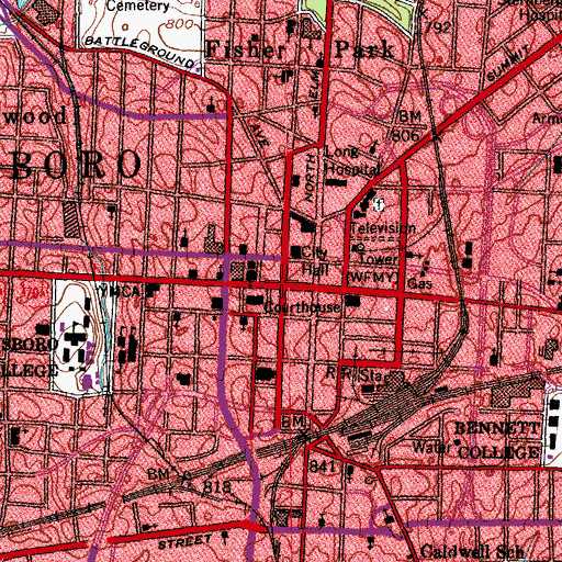 Topographic Map of Greensboro, NC