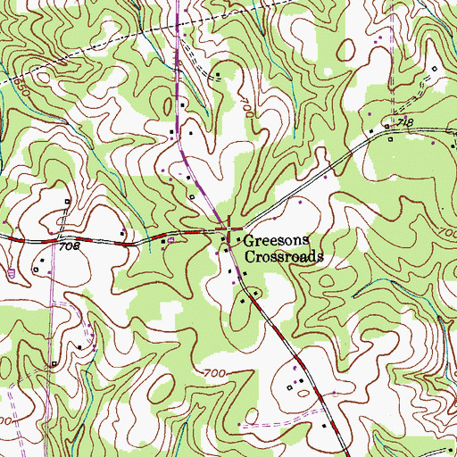 Topographic Map of Greesons Crossroads, NC