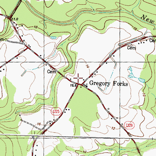 Topographic Map of Gregory Forks, NC