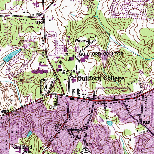 Topographic Map of Guilford College, NC