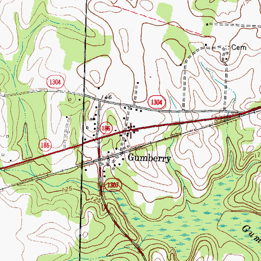 Topographic Map of Gumberry, NC