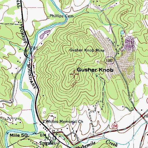Topographic Map of Gusher Knob, NC