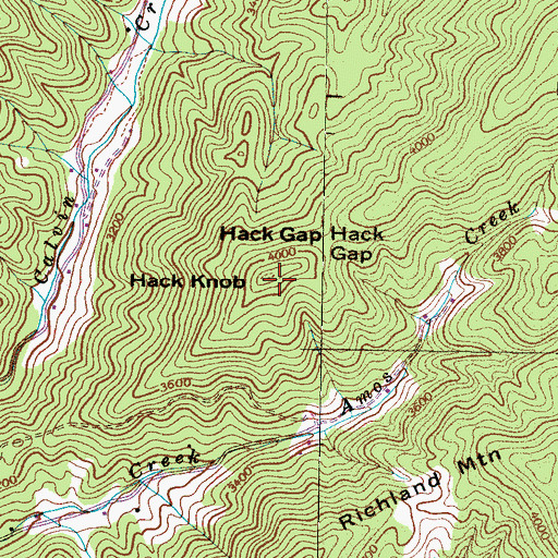 Topographic Map of Hack Knob, NC